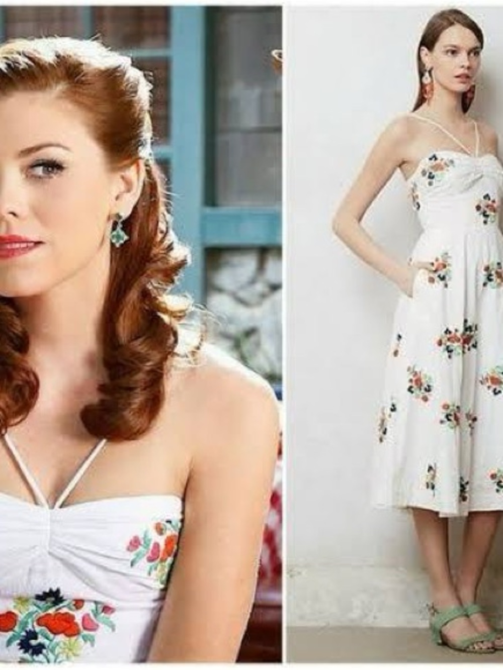 leifsdottir White Floral Spaghetti-Strap Midi Dress with Multicolor Embroidery